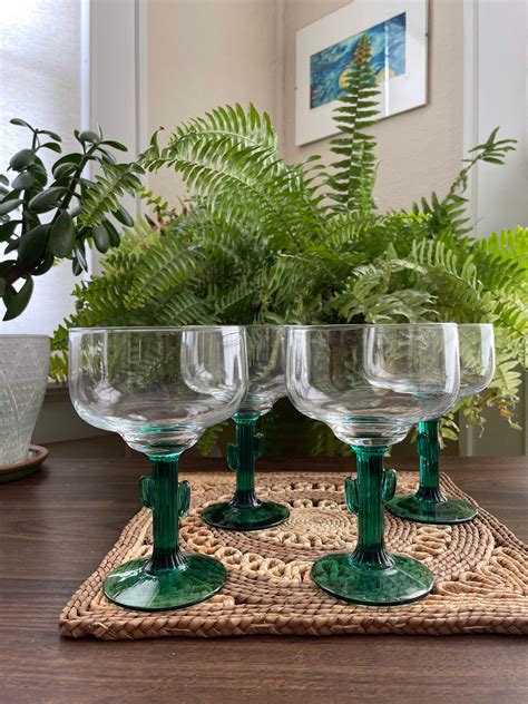 Libbey Green Cactus Margarita Glasses 16 Oz Set Of 4 Etsy