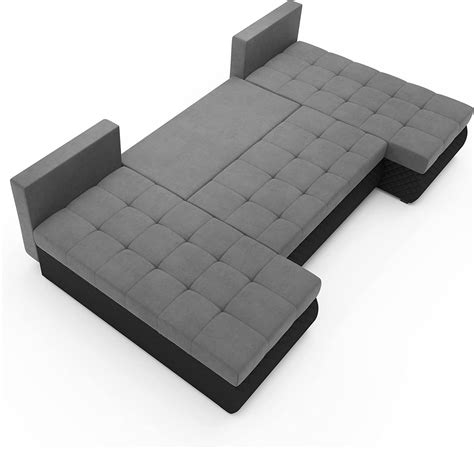 Buy Blisswood U Shape Corner Sofa Bed Grey And Black With Storage Solid