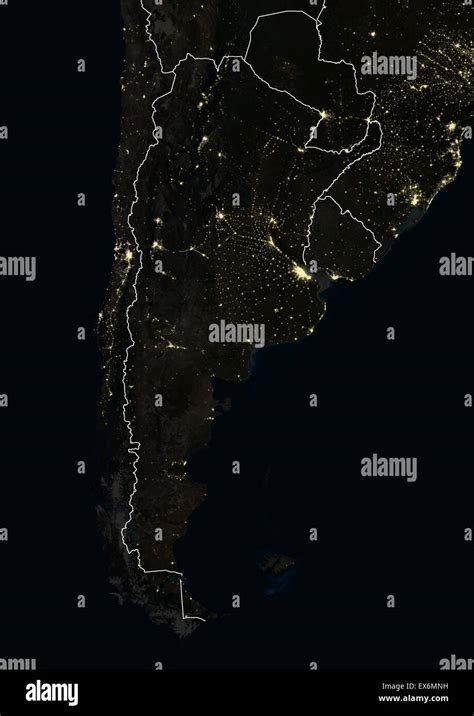 Argentina At Night In 2012 This Satellite Image With Country Borders