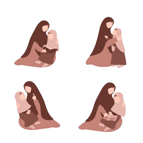 muslim mother and daughter 10000904 vector art at vecteezy