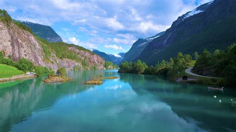 Beautiful Nature Norway natural landscape. Aerial footage lovatnet lake. Stock Video Footage 00: ...
