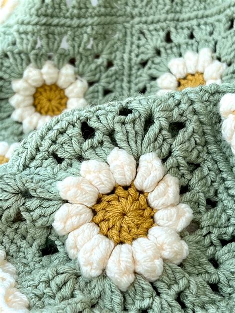 Crochet Daisy Granny Square Blanket Pattern Daisy Blanket Etsy