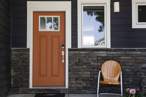 Burnt Orange Front Door Colors With Dark Gray Accent Brick Walls