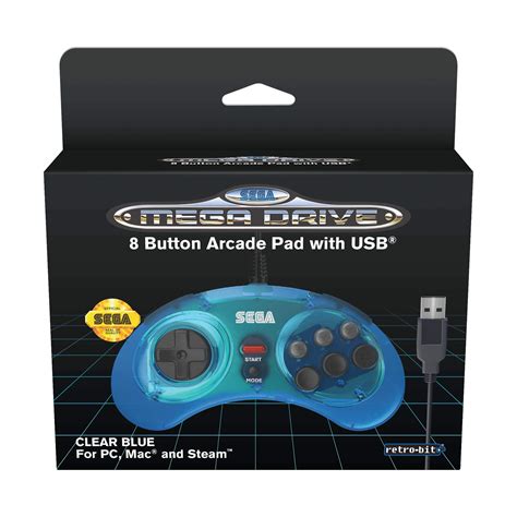 Retro Bit Official Sega Mega Drive Usb Controller 8 Button Arcade Pad