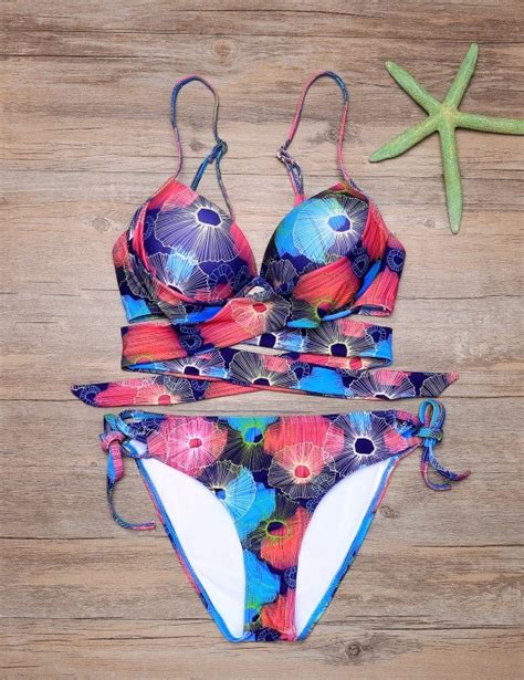 Strap Cross Bandage Floral Print Bikini Set