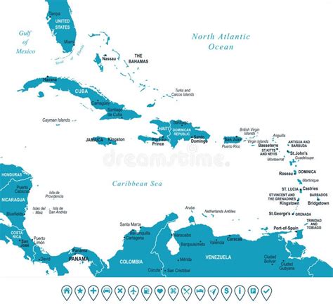 The Caribbean Map Vector Illustration Stock Illustration