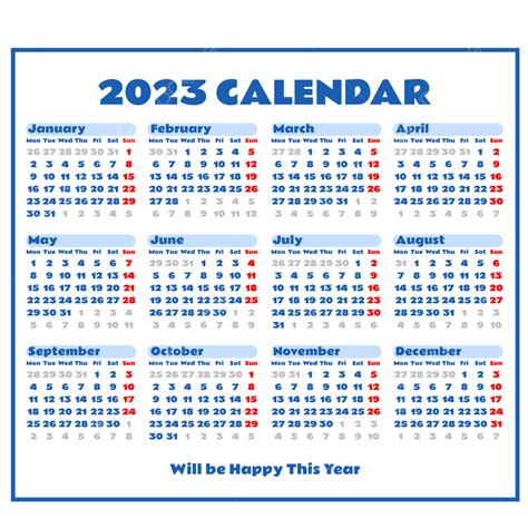 Blue 2023 Calendar Minimalist Design Template Kalender 2023 Calendar
