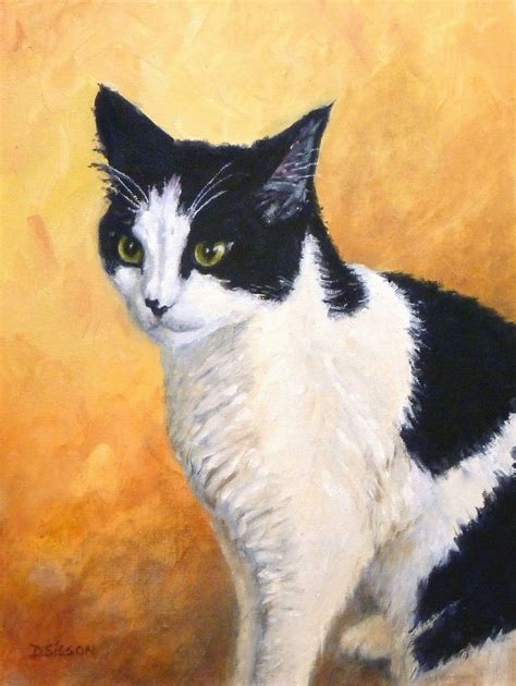 Andy Oil On Canvas 12 X 9 Andy Is A Gorgeous Black And White Cat