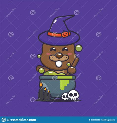witch beaver making potion in halloween day stock vector illustration of making lake 263089685