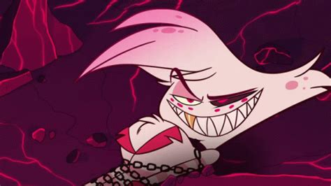 An Animated Cartoon Character With Pink Hair And Fangs On It S Face In