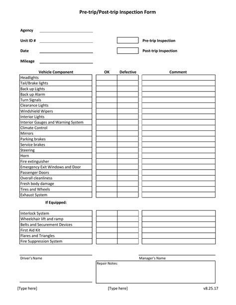 Free Printable Dot Pre Trip Inspection Form