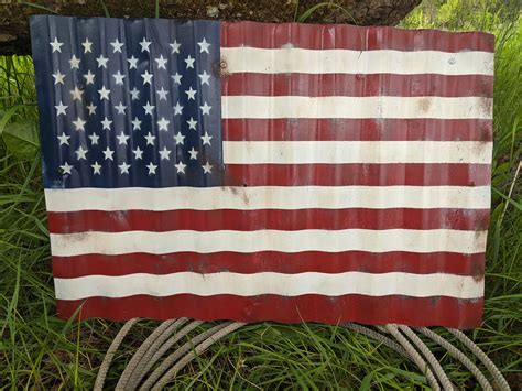 Corrugated Metal Flag Rustic American Flag Barn Metal Etsy