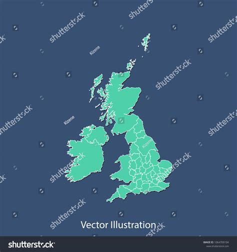 Uk Counties Map High Detailed Color Stock Vector Royalty Free