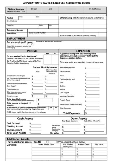 Fillable Form 228 Application To Waive Filing Fees And Service Costs