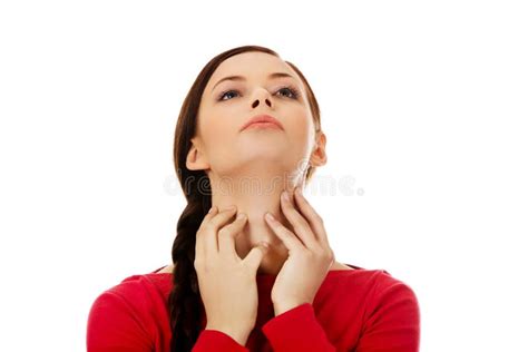 Young Woman Is Scratching Her Neck Stock Photo Image Of Head