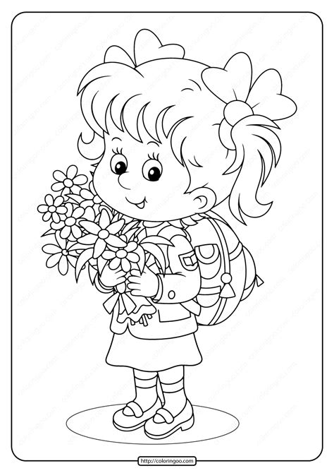 Girl Holding Spring Flowers Pdf Coloring Page Coloring Pages