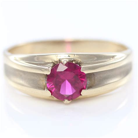 10k Created Red Spinel Ring Yellow Gold Band Belcher Set Pink Lab Spinel Band Sz8 Budlong