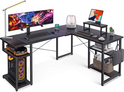 Lavish Home L Shaped Computer Desk With Monitor Stand Modern Industrial