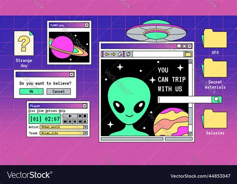 Retro Vaporwave Alien Desktop Royalty Free Vector Image