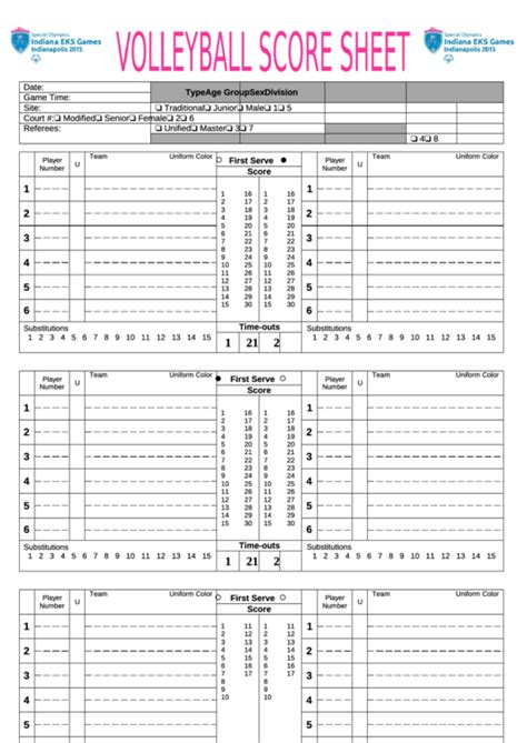 Volleyball Score Sheet Printable Pdf Download