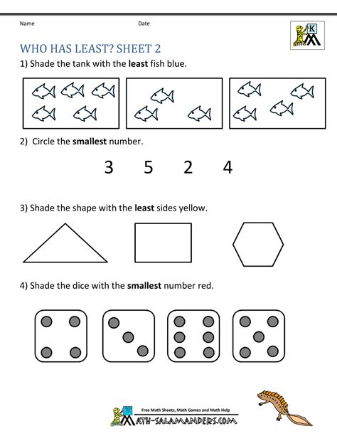 Printable Kindergarten Math Worksheets Comparing Numbers And Size