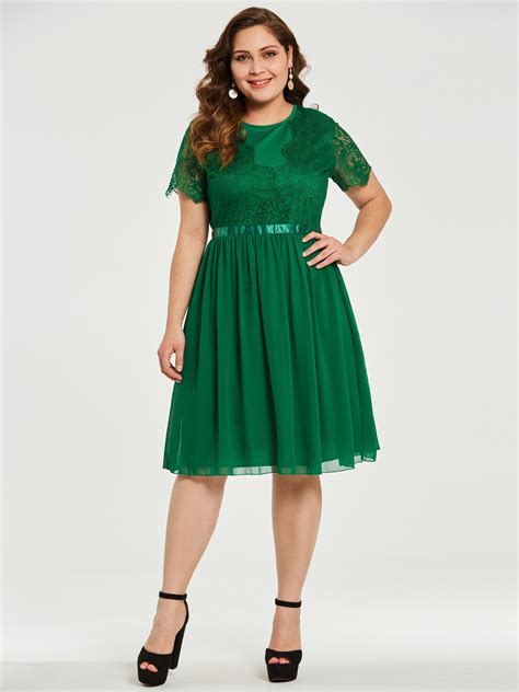 Green Lace Patchwork Plus Size Womens Day Dress Materialpolyester
