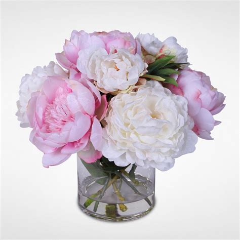 Silk French Peonies Bouquet In Glass Vase With Fake Water 46 Naturaleza
