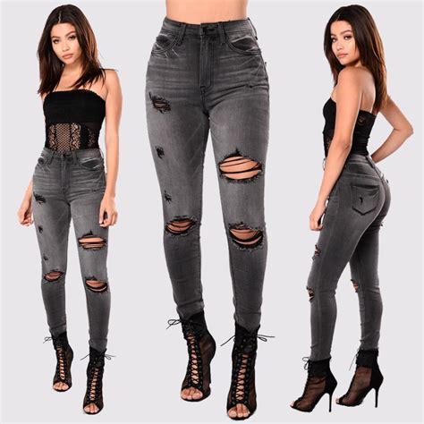 qmgood ripped torn jeans for women street style vintage high waist jeans trousers female casual