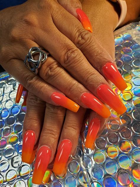 Orange Ombre Sculpted Acrylic Nails Acrylic Nails Acrylic Powder