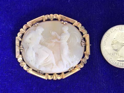 Antique 14k Gold Carved Shell Cameo Brooch Pin 92g 16 X 15