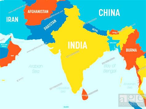 South Asia Map 4 Bright Color Scheme High Detailed Political Map Of