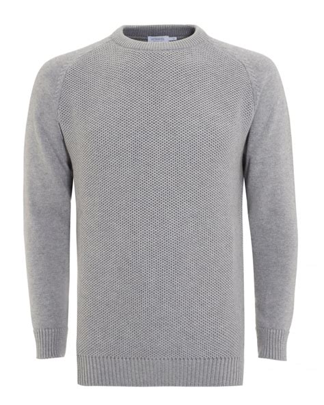 Sunspel Mens Jumper Light Grey Textured Knitted Sweater