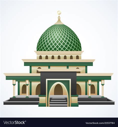 Islamic Mosque Building With Green Dome Isolated O