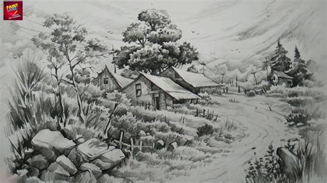Landscape Drawing Pencil Shading Landscape Sketch Spring Landscape