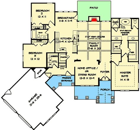 One Level Craftsman House Plan With Angled 2 Car Garage 360033dk