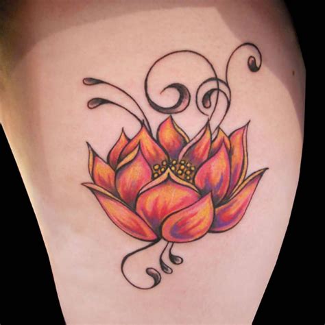 Awesome Color Lotus Flower Tattoo On Side Leg Beautiful Flower