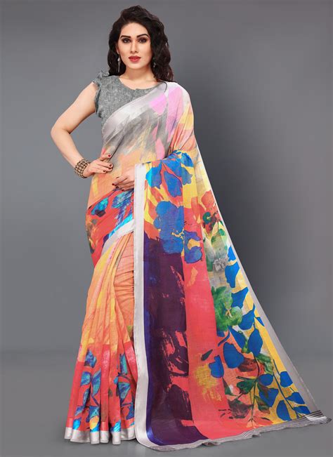 Cotton Multi Colour Printed Designer Saree Buy Online