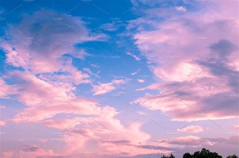 Pink Clouds On Sunset Sky Nature Photos Creative Market