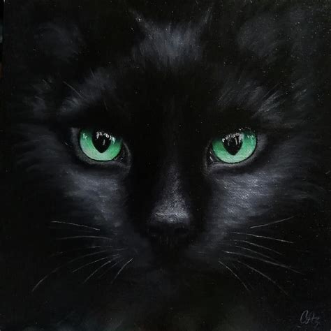 Black Cat With Green Eyes Painting By Svetlana Misyura Pixels