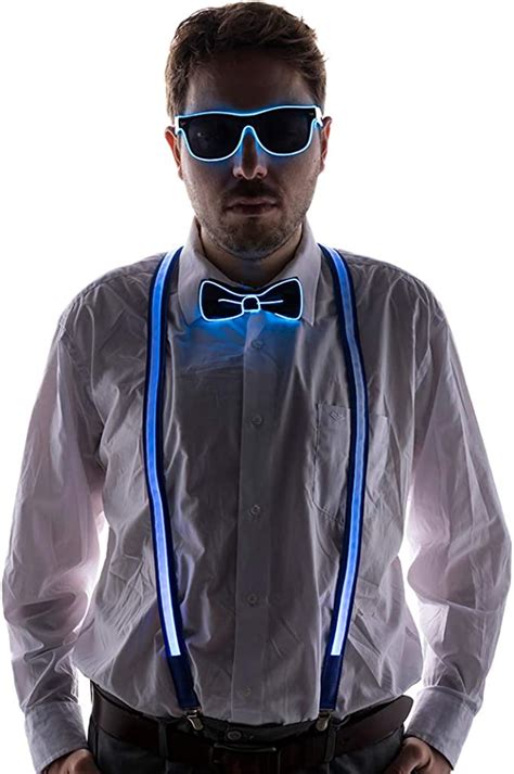 Hapycity Led Light Up Glasses Bow Tie Suspender For Man Perfect For Halloween Uk
