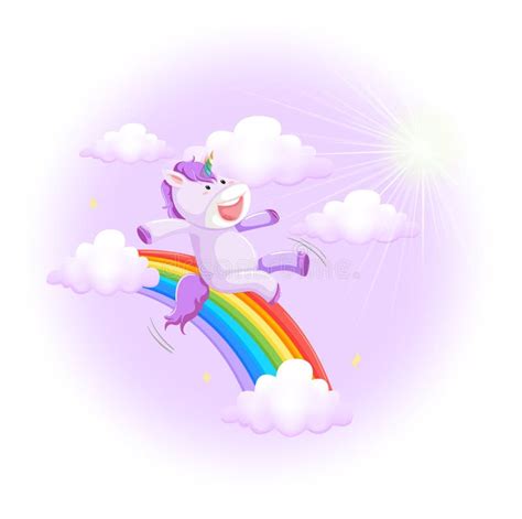 Fantasy Unicorn Sliding Down A Rainbow Stock Vector Illustration Of