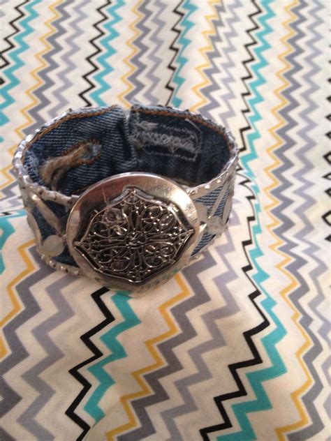 Upcycled Metal And Denim Cuff Bracelet By Upcycled Diva Denim Cuff