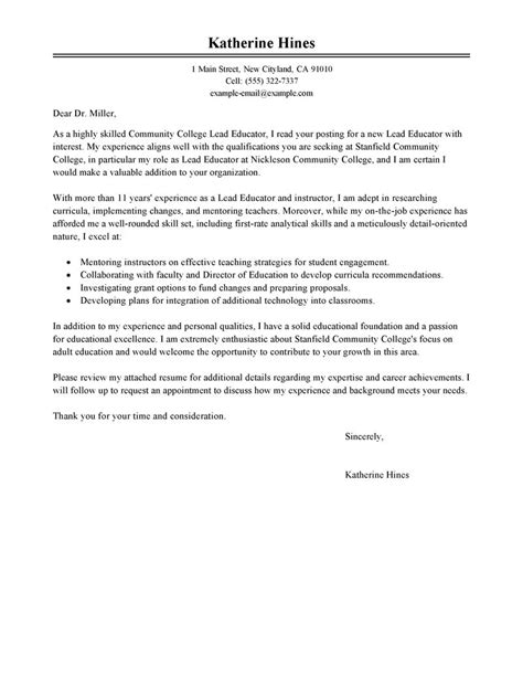 Free Lead Educator Cover Letter Examples And Templates From Our Writing