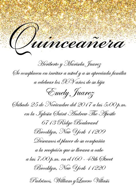Spanish Quinceanera Gold Confetti Glitter Sparkle Invitation Etsy
