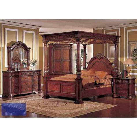 Traditional Cherry Wood King Poster Canopy Bedroom Set With Marble Top Wendy Furniture Master