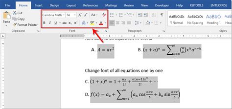 How To Change Font Style Of All Equations In Word