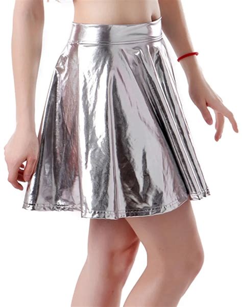 Buy Speerise Womens Shiny Metallic High Waist Pleated Mini Skirt From Reliable