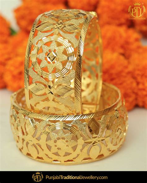 Gold Finished Jadau Karra Bangles Pair Punjabi Traditional Jeweller Punjabi Traditional