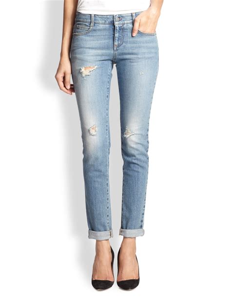 Stella Mccartney Denim Distressed Skinny Jeans In Blue Lyst