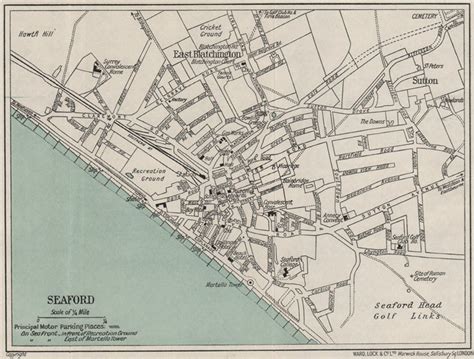 Seaford Vintage Towncity Plan Sussex Ward Lock 1933 Old Vintage Map